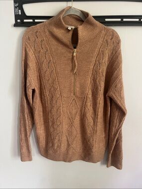 Talbots Tan Half-Zip Turtleneck Sweater